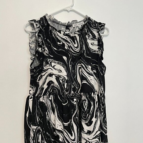 LOLA GRACE / DRY GOODS Black White Marble Swirl Geometric Sleeveless Mini Dress - Picture 2 of 12